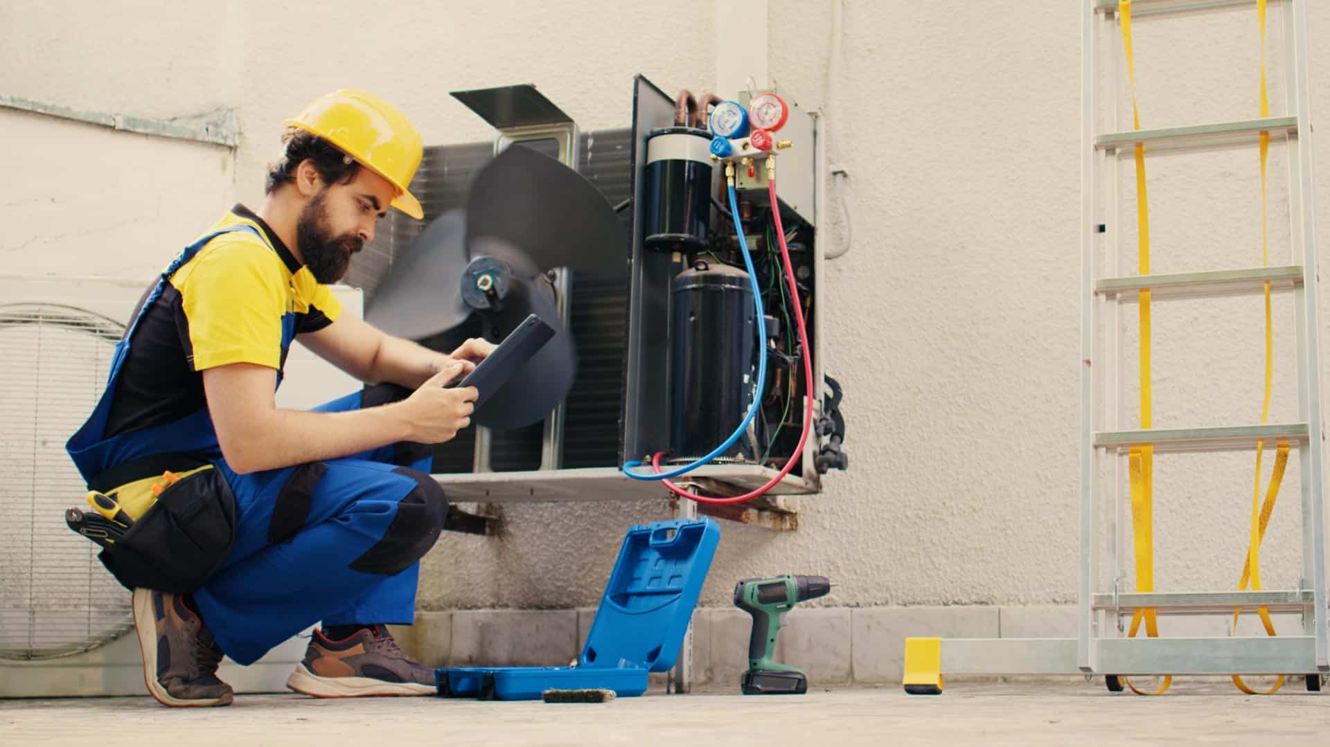 Air conditioning repair service monmouth county new jersey hvac, Technician diagnosing residential HVAC system performance during service visit in Marlboro home