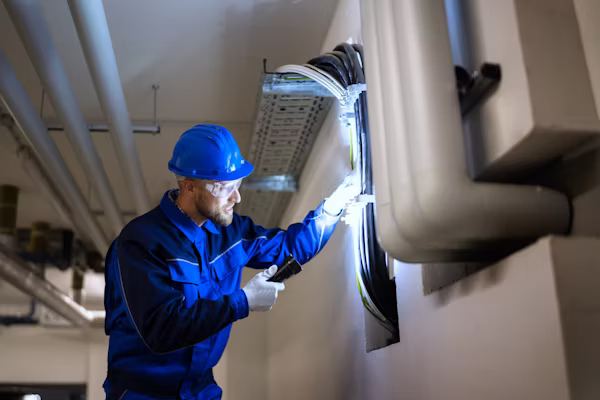 Technician replacing aging HVAC equipment in a Marlboro family home