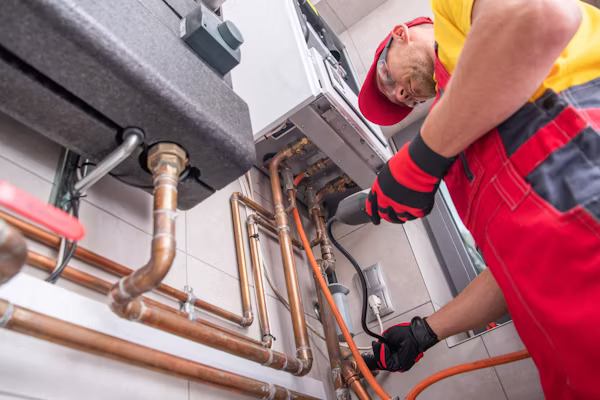 HVAC installer measuring airflow and system fit before final startup
